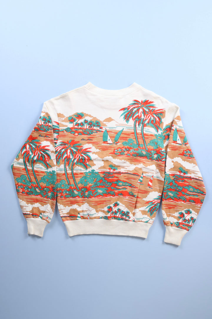 Vintage Palm Tree and Beach Print Sweatshirt