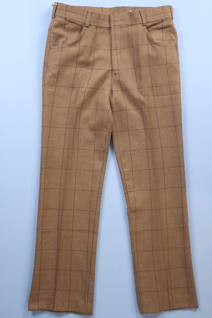 Vintage Straight Leg Trousers with Brown Checked Affect