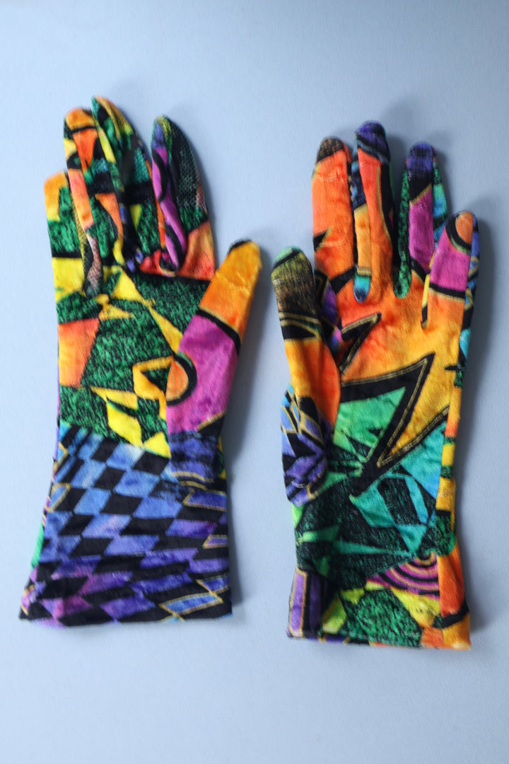 Vintage Psychedelic Short Velvet Gloves