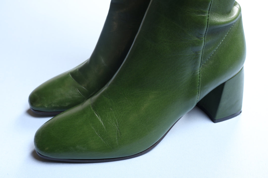 Vintage Carl Scarpa Green Leather Knee High Boots