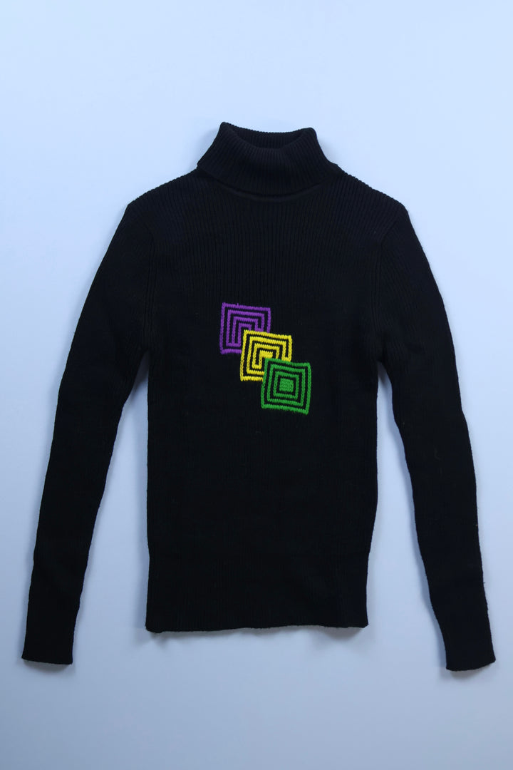 Vintage Embroidered Knitted Turtle-Neck