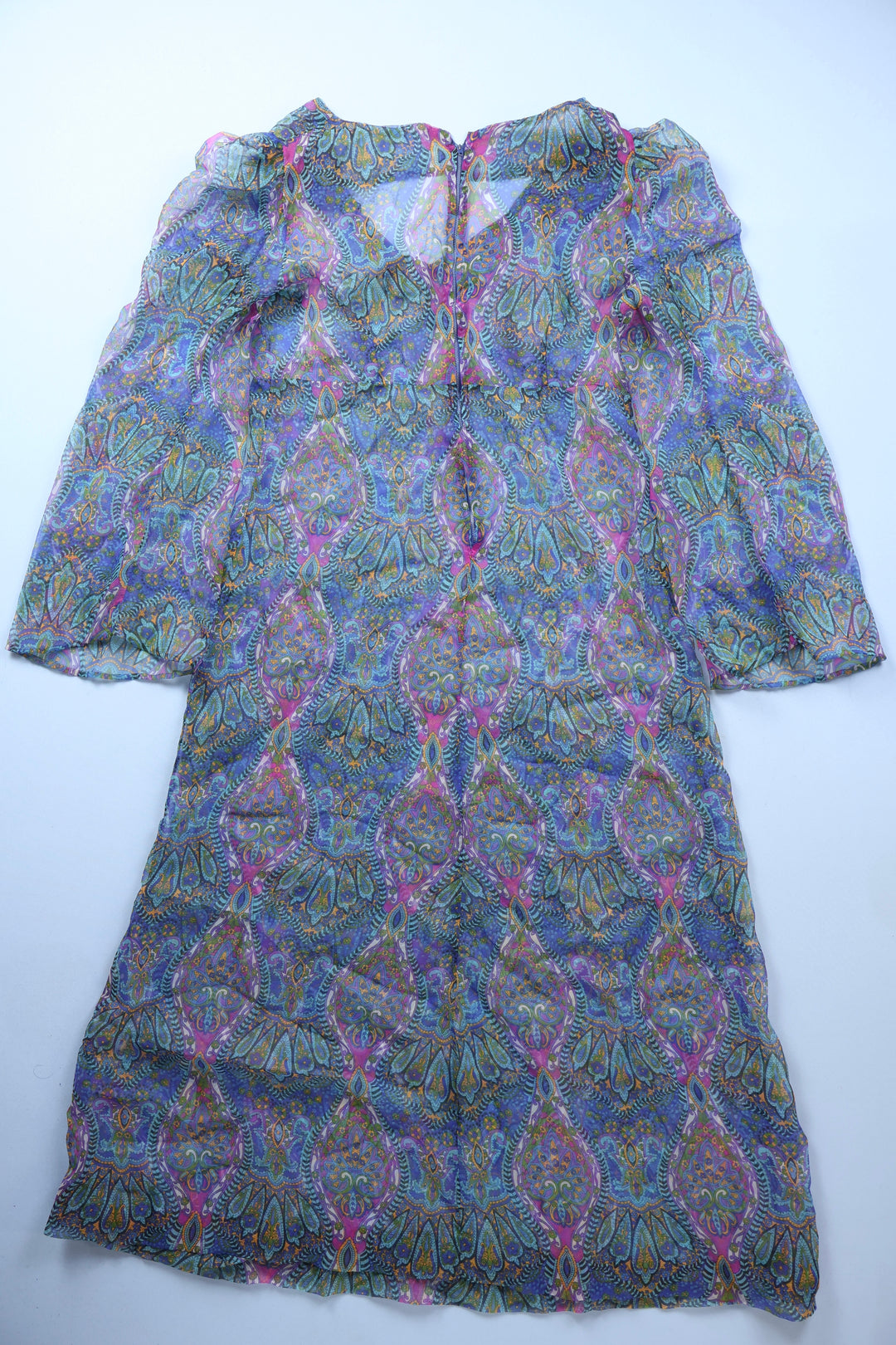 Vintage 1960s Sheer Paisley Maxi Dress with Flared Sleeves