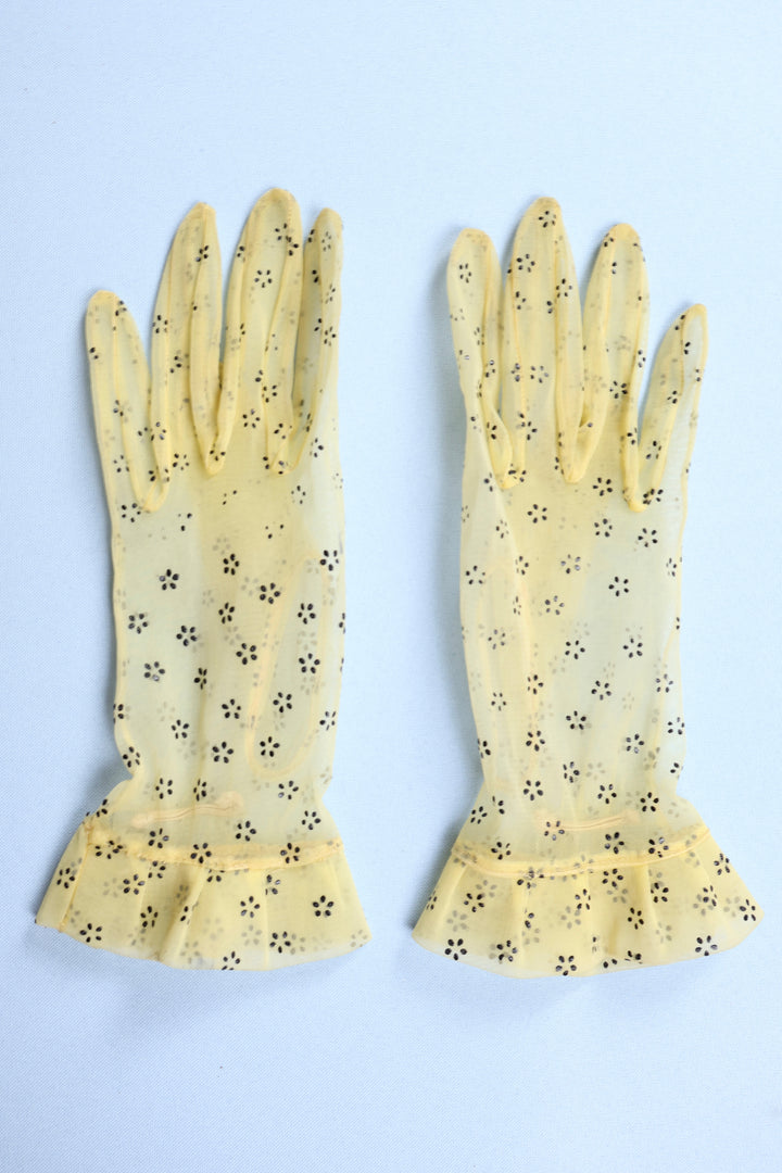 Vintage Nylon Gloves With Patterned Frill