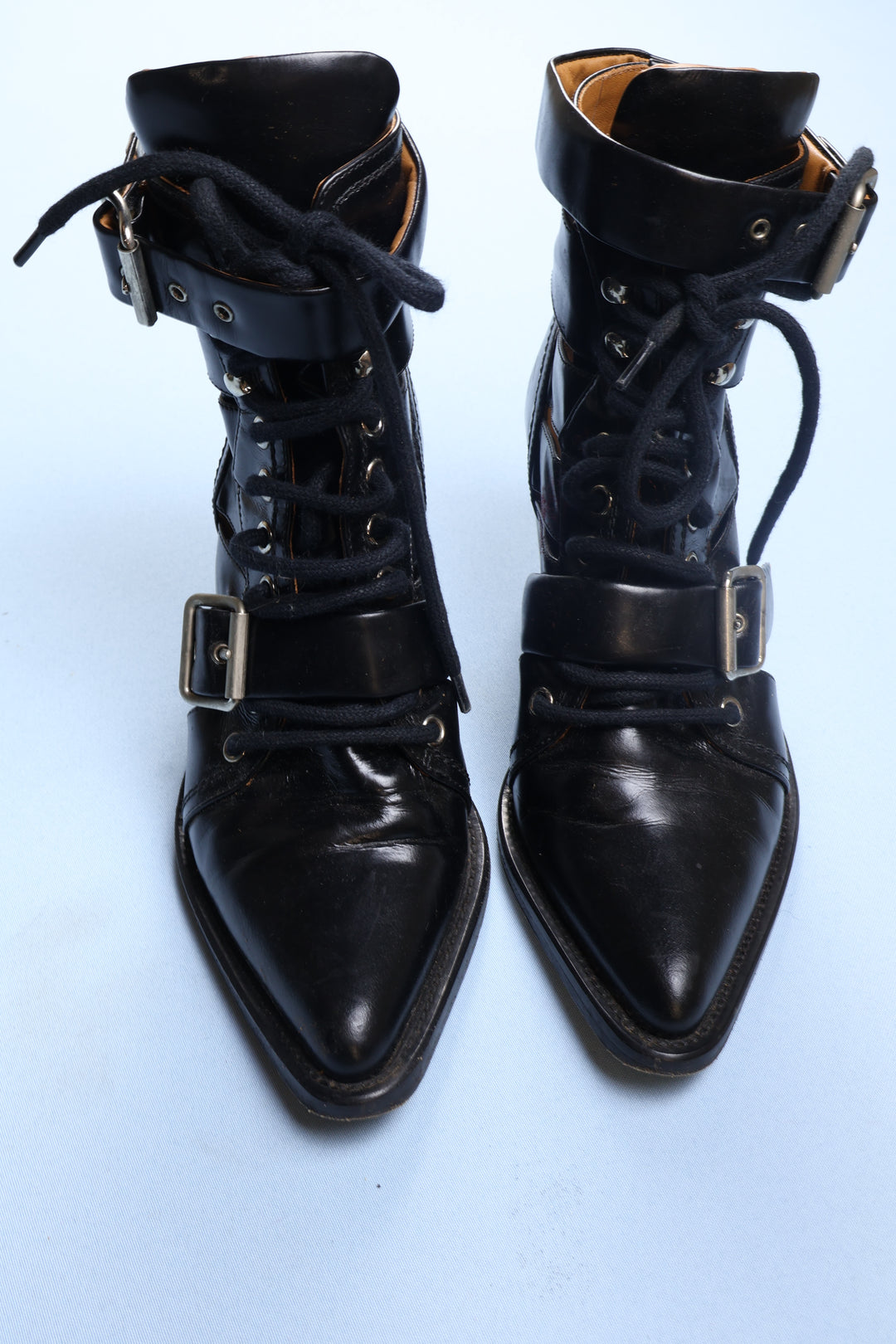 Vintage Chloe 'Rylee' Buckled Leather Boots with Pointed Toe