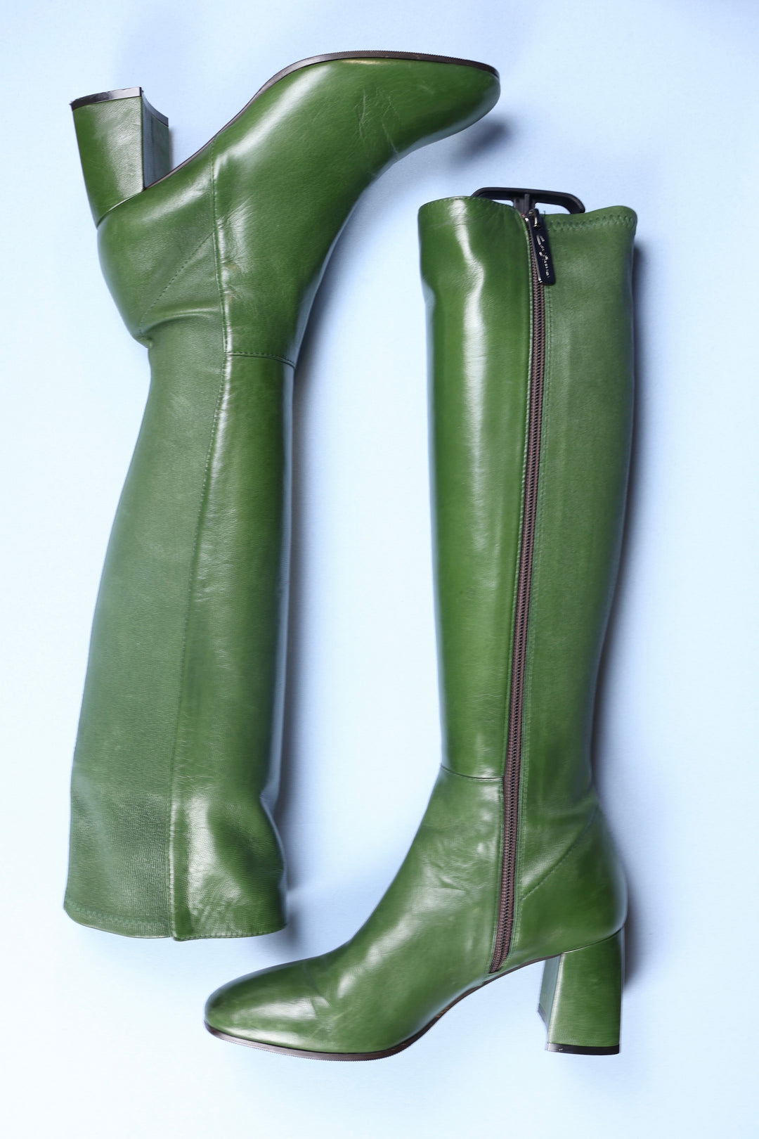 Vintage Carl Scarpa Green Leather Knee High Boots