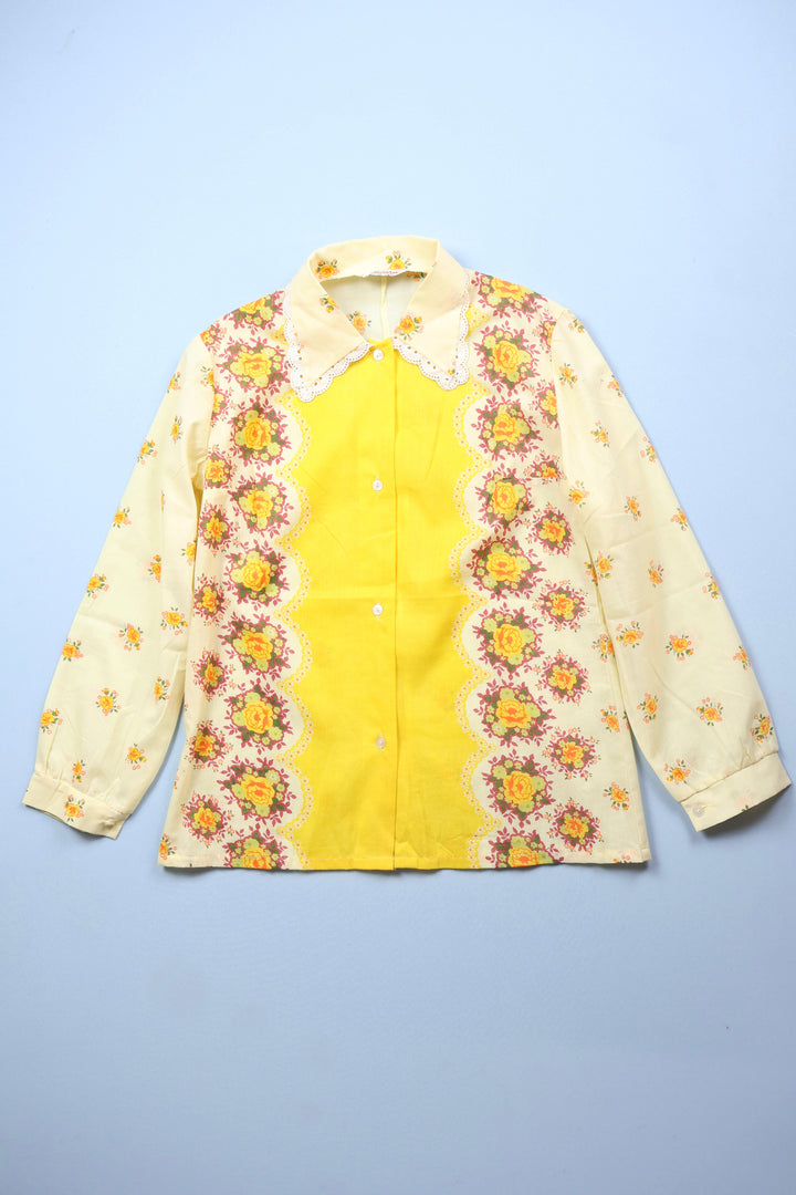 Vintage Floral Blouse with Lace Collar