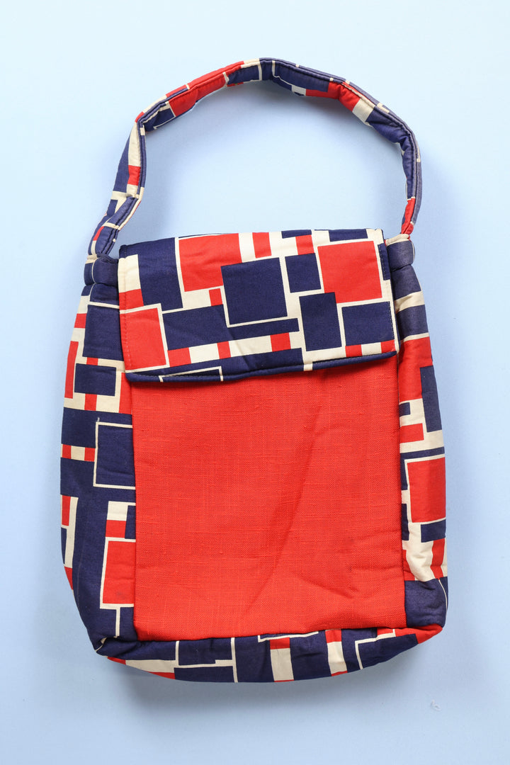 Vintage 1960s Geometric Linen Satchel Bag