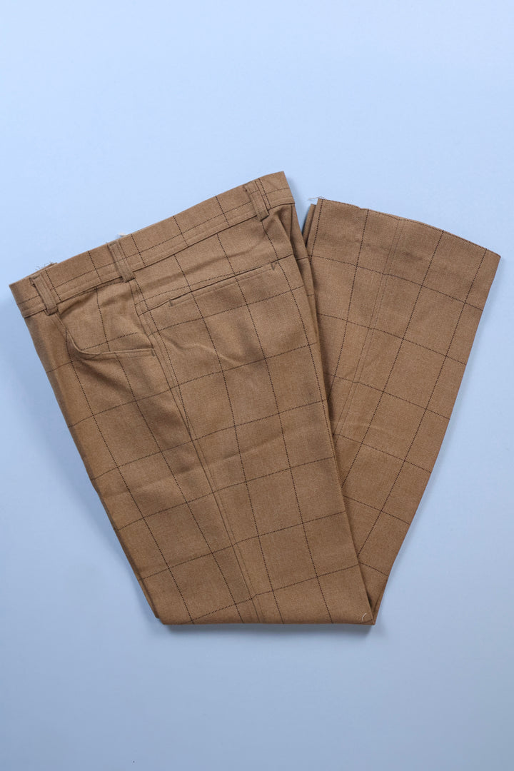 Vintage Straight Leg Trousers with Brown Checked Affect