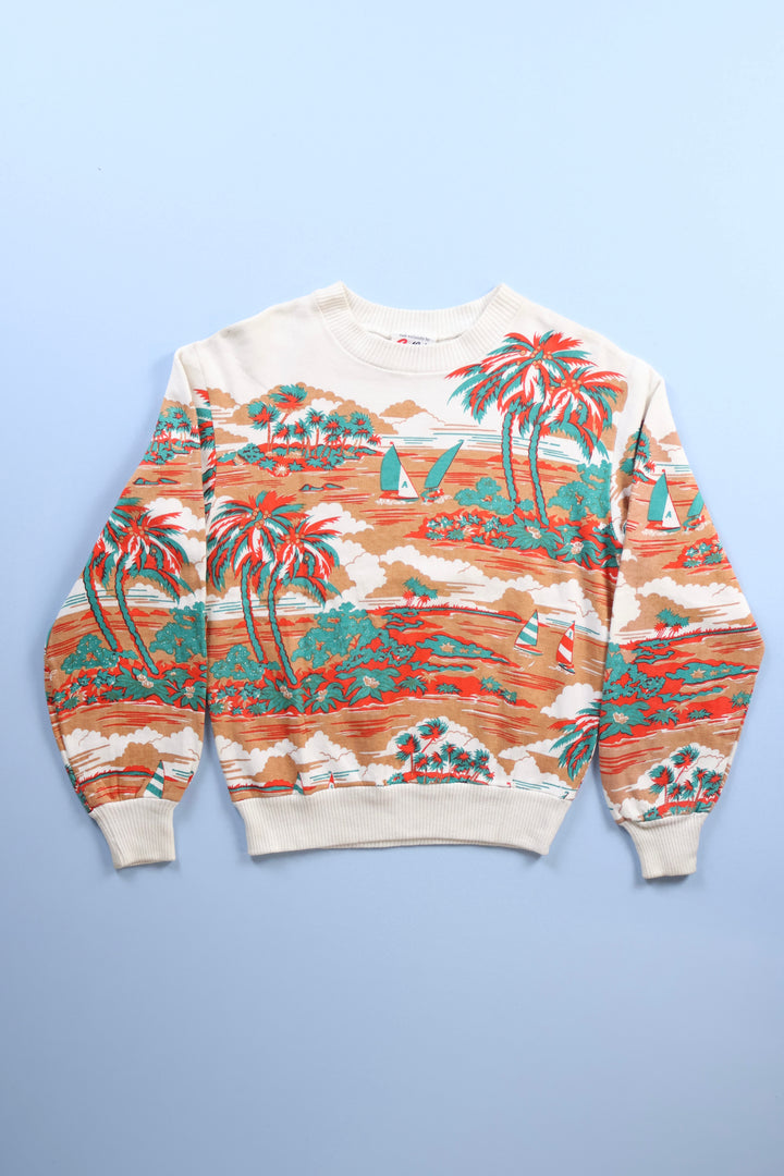 Vintage Palm Tree and Beach Print Sweatshirt