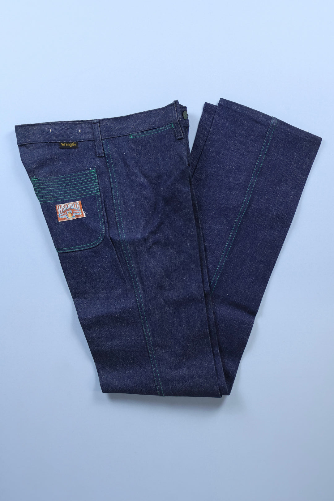 Vintage Straight Leg Wrangler Jeans with Green Stitch