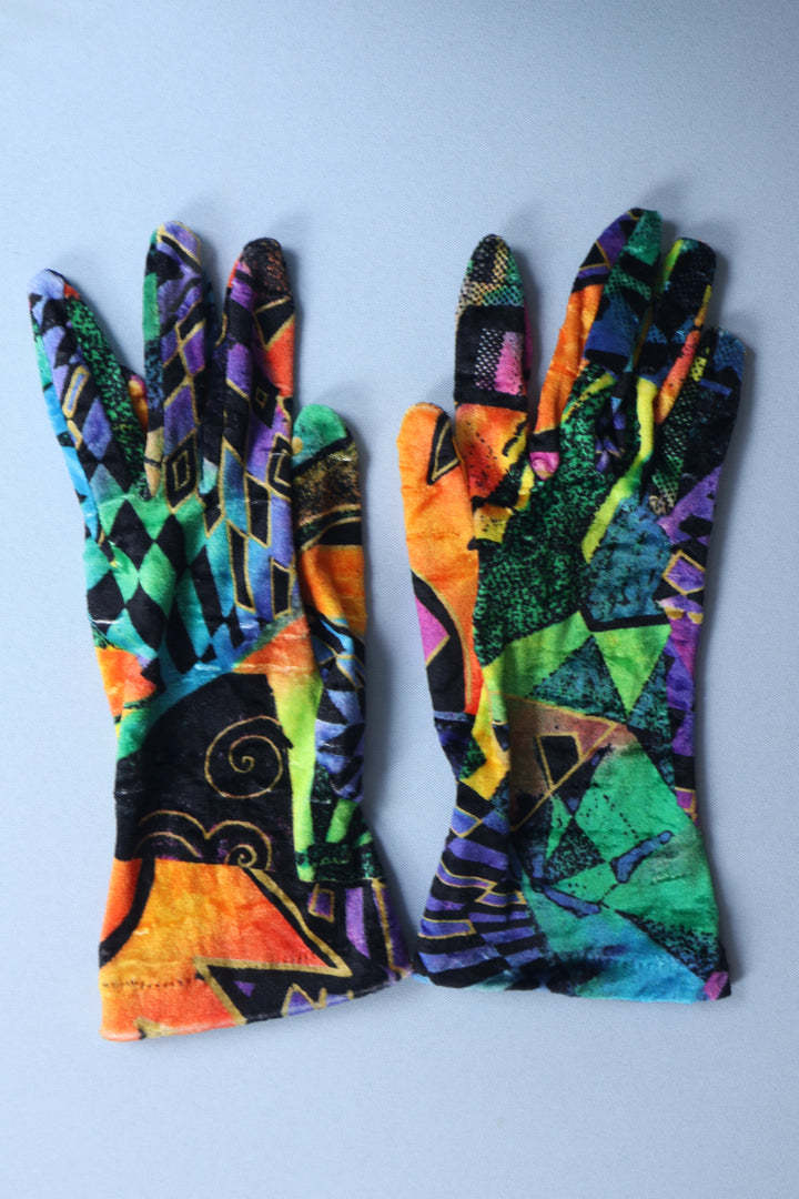 Vintage Psychedelic Short Velvet Gloves