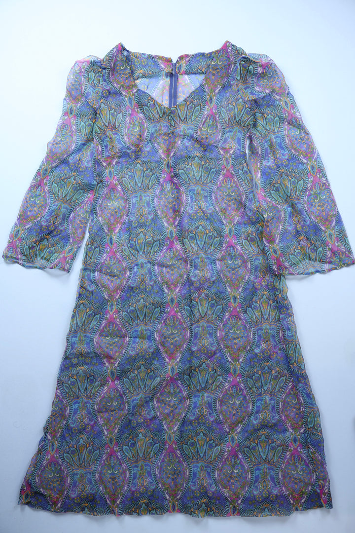 Vintage 1960s Sheer Paisley Maxi Dress with Flared Sleeves