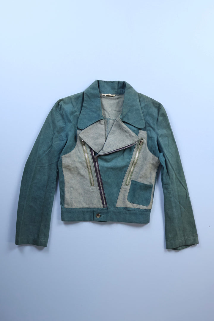 Vintage Two-Tone Denim Biker Jacket