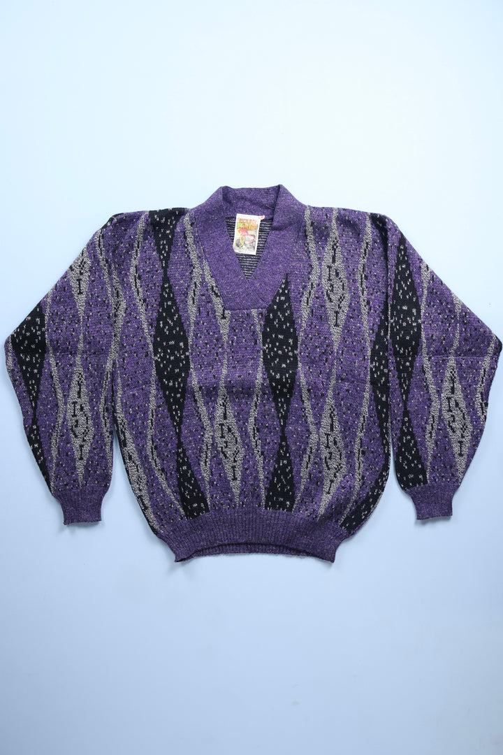 Vintage Patterned V-Neck Jumper By Rich Boy