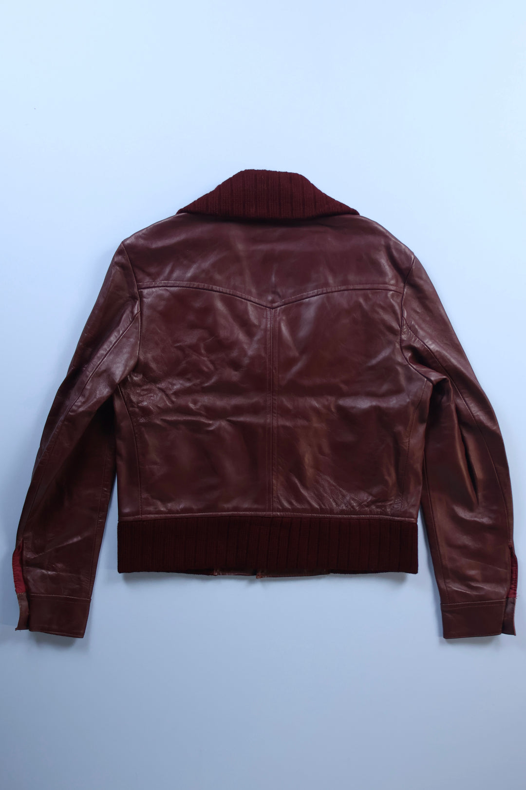 Vintage Leather Jacket with Knitted Collar